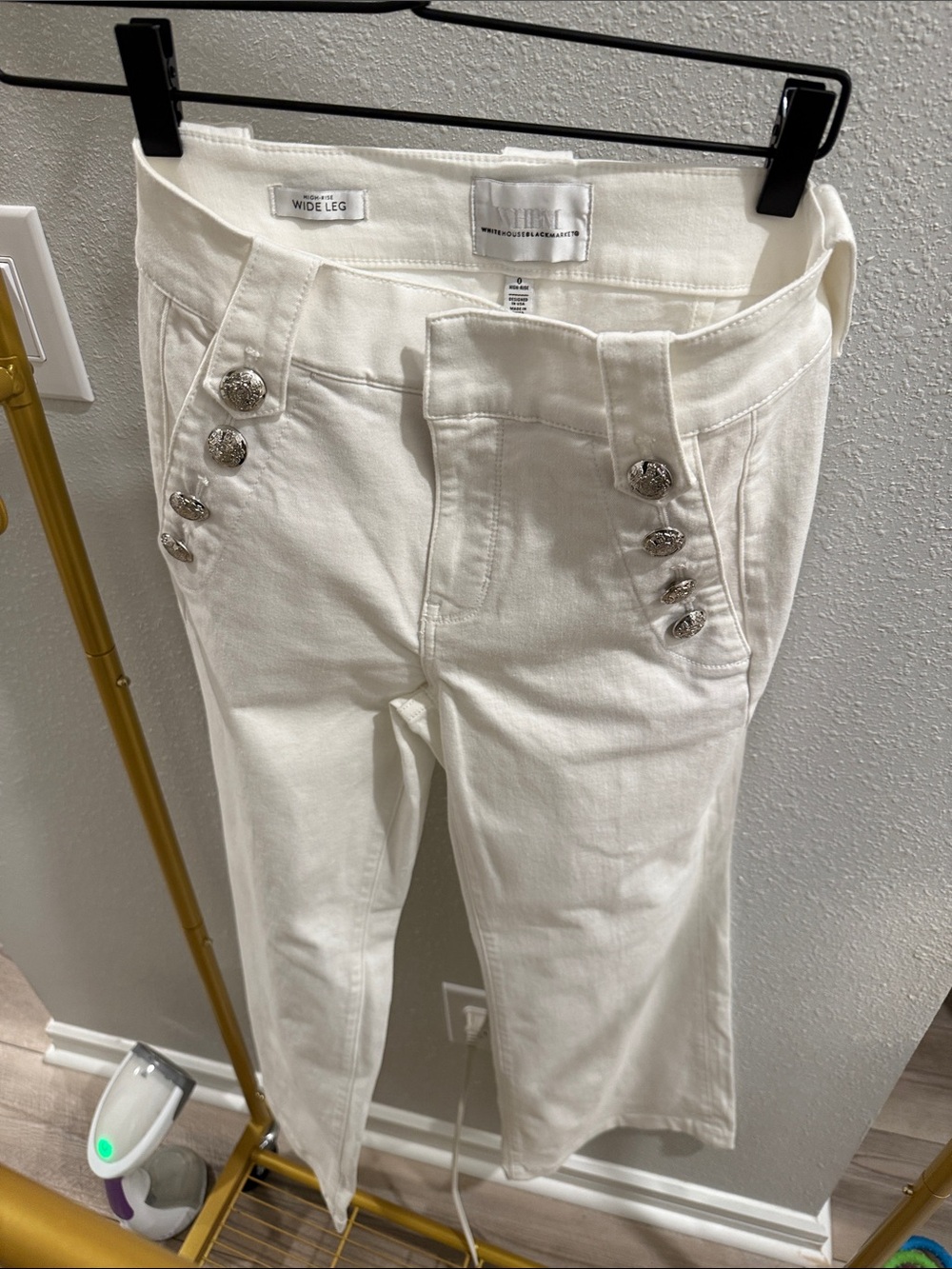 White House Black Market White Wide Leg Jeans with Decorative Buttons Brand new